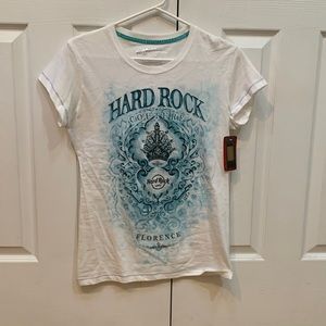 Hard Rock Cafe Florence T-shirt. White with bling detail on front. Size medium